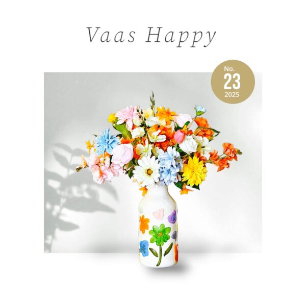 Kleurige Vaas met Kunstbloemen- Vaas Happy - Complete set