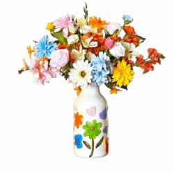 Kleurige Vaas met Kunstbloemen- Vaas Happy - Complete set - Afbeelding 4