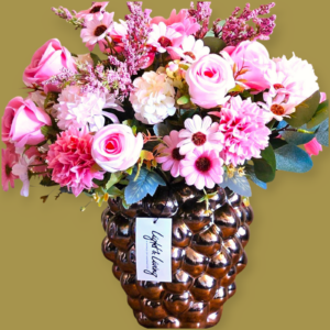 Kunstbloemen in Bruine Glans Vaas