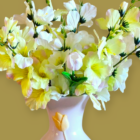 Tulpenvaas met Geel Witte Kunstbloemen - Afbeelding 2