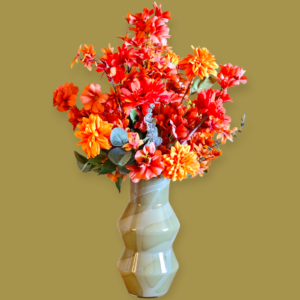 Kunstbloemen in Modern Groen-Witte Zigzag Vaas
