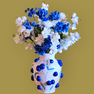 Kunstbloemen in Deco BlueBerry Vaas