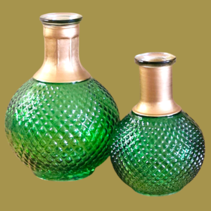 Glazen Vaas Groen Goud 2 stuks
