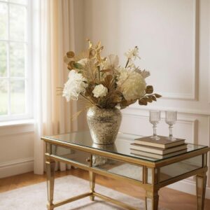 Complete vaas met Kunstbloemen Boeket in Gouden Mozaïek Vaas