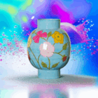 Lichtblauwe Glazen Vaas met Gekleurde Bloemen - 27 cm | Colmore - Afbeelding 3