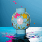 Lichtblauwe Glazen Vaas met Gekleurde Bloemen - 27 cm | Colmore - Afbeelding 4