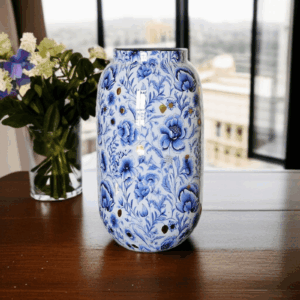 Blauw- Witte Aluminium Vaas - 31 cm | Delftsblauwe Stijl