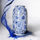 Blauw- Witte Aluminium Vaas - 31 cm | Delftsblauwe Stijl - Afbeelding 3