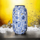 Blauw- Witte Aluminium Vaas - 31 cm | Delftsblauwe Stijl - Afbeelding 4