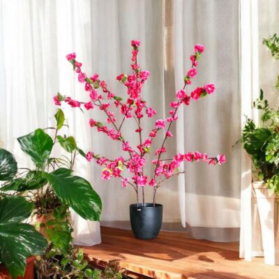 Kunstboom roze bloesem van 90 cm hoog met zijdebloemen in volle bloei
