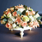 Kunstbloemen tafelstuk rond 38 cm zalm & wit - Afbeelding 3